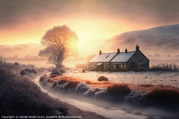 Misty Winter Sunrise II Picture Board by Harold Ninek