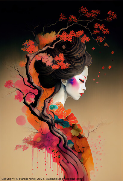 Geisha in Bloom Picture Board by Harold Ninek