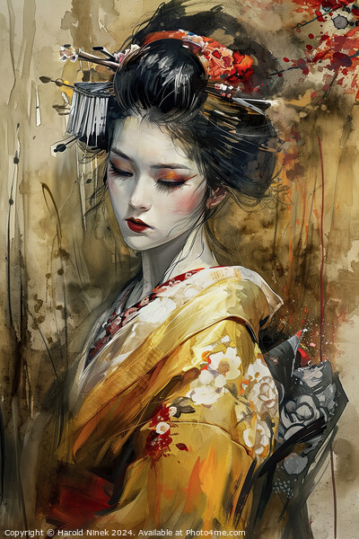 Geisha in Gold Picture Board by Harold Ninek