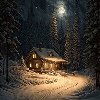 Buy canvas prints of Winter Cabin in the Woods II by Harold Ninek