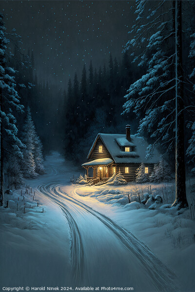 Winter Cabin in the Woods I Picture Board by Harold Ninek