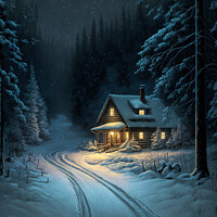 Buy canvas prints of Winter Cabin in the Woods I by Harold Ninek