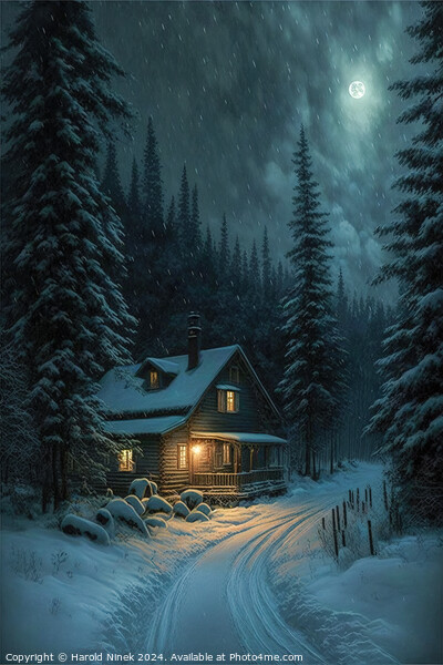 Winter Cabin in the Woods III Picture Board by Harold Ninek