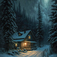Buy canvas prints of Winter Cabin in the Woods III by Harold Ninek
