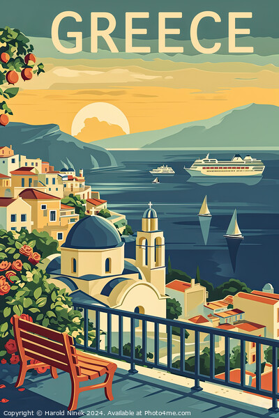 Greece Travel Poster Picture Board by Harold Ninek