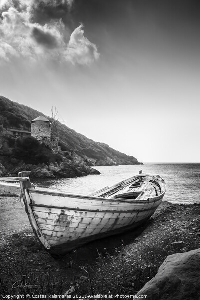 Abandoned Boat by the Greek Seaside Picture Board by Costas Kalamaras