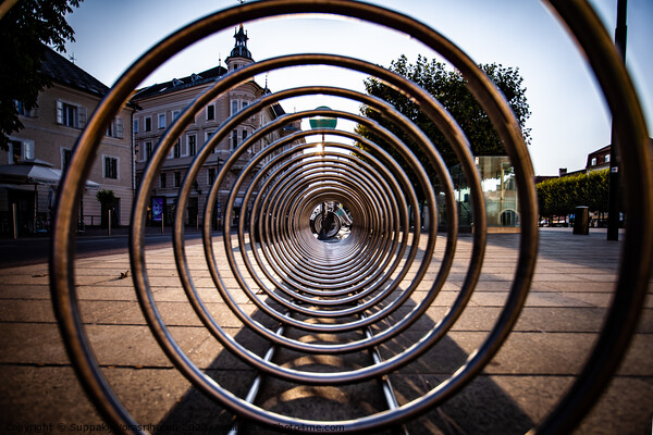 Hypnotized by simple bike rack Picture Board by Suppakij Vorasriherun