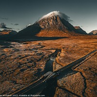 Buy canvas prints of Aerial view of Buachaille etive mor , A82 Glencoe bridge  by Mike McMahon
