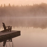 Buy canvas prints of chair on dock, Glad Lake, Duck Mountain Provincial Park by Dave Reede