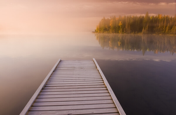 Frosted Dock on a Lake Picture Board by Dave Reede