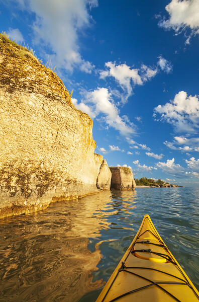 kayaking along limestone cliffs Picture Board by Dave Reede