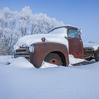 Buy canvas prints of old truck on a day of hoarfrost by Dave Reede