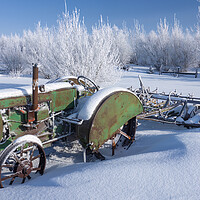 Buy canvas prints of old tractor, hoarfrost on trees by Dave Reede