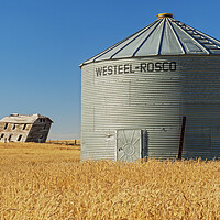 Buy canvas prints of abandoned farm house and old grain bin by Dave Reede