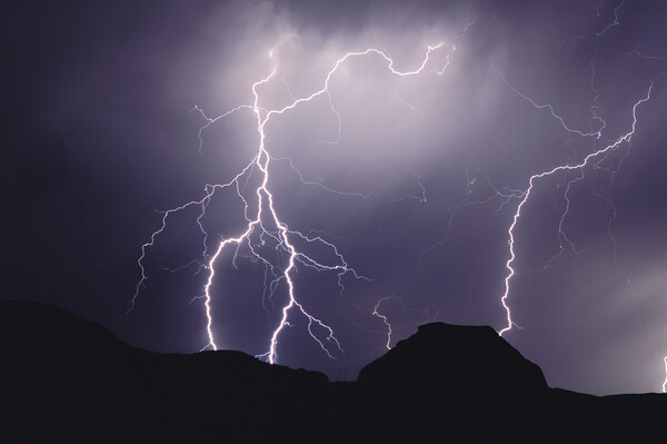 lightning over Castle Butte Picture Board by Dave Reede