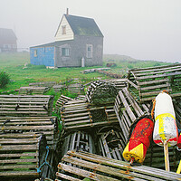 Buy canvas prints of old lobster traps and fishing shanties by Dave Reede