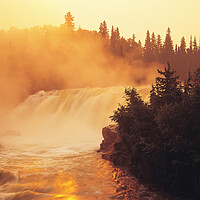 Buy canvas prints of sunrise at Pisew Falls along the Grass River by Dave Reede