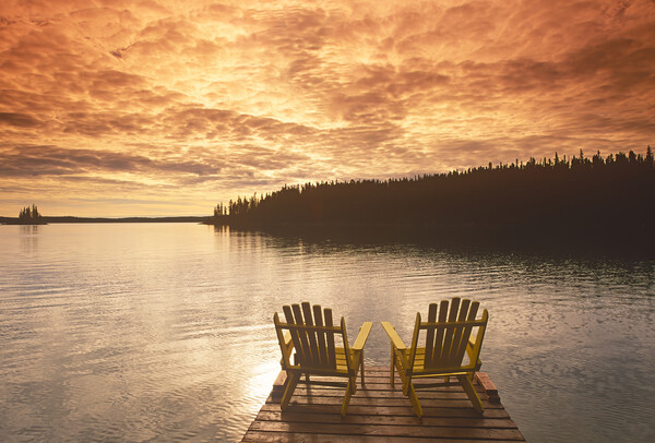 chairs on dock, Paint Lake Picture Board by Dave Reede