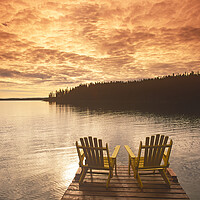 Buy canvas prints of chairs on dock, Paint Lake by Dave Reede