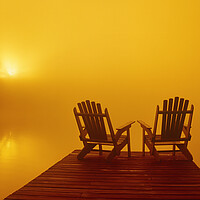 Buy canvas prints of Chairs in the Early Morning Fog by Dave Reede