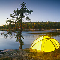 Buy canvas prints of Camping Along River by Dave Reede