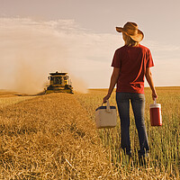 Buy canvas prints of farm girl brings supper to a combine operator  by Dave Reede