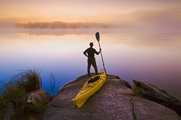 man with kayak Picture Board by Dave Reede