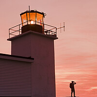 Buy canvas prints of hiker looking out from Grand Passage lighthouse by Dave Reede