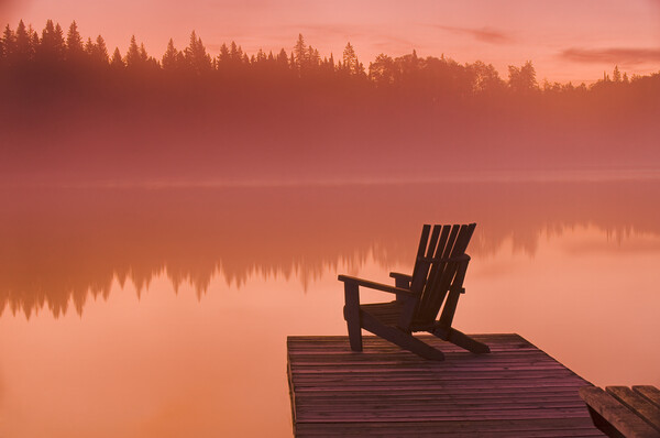 chair on dock at Glad Lake Picture Board by Dave Reede
