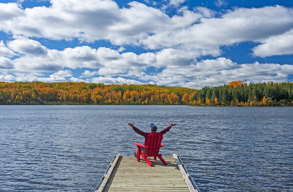 man in chair on dock Picture Board by Dave Reede