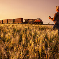 Buy canvas prints of spring wheat field near a passing train   by Dave Reede