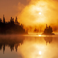 Buy canvas prints of sunrise over Fenton Lake by Dave Reede