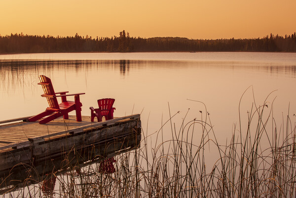 chairs on dock at Beautiful Lake Picture Board by Dave Reede