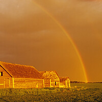 Buy canvas prints of rainbow over old granaries by Dave Reede