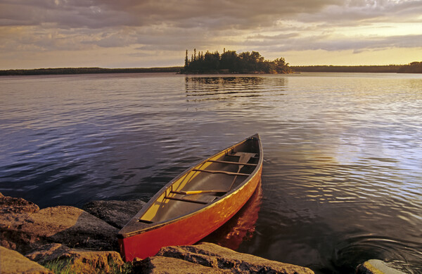 canoe on Nutimik Lake Picture Board by Dave Reede