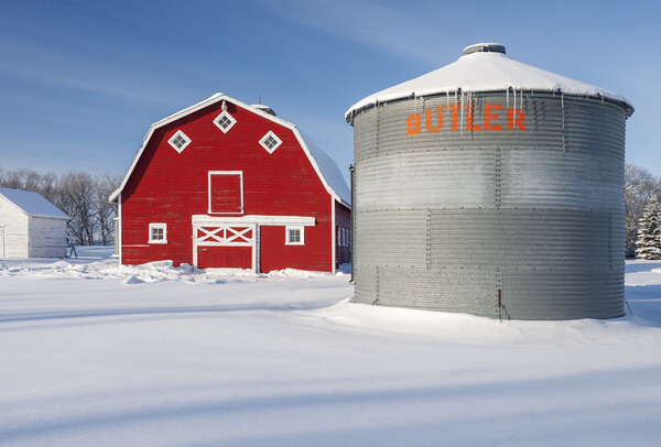 Old Grain Bin and Red Barn Picture Board by Dave Reede