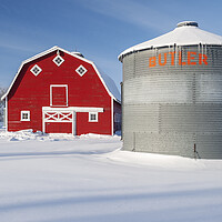 Buy canvas prints of Old Grain Bin and Red Barn by Dave Reede