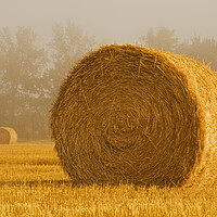 Buy canvas prints of Wheat Straw Bales in the Fog by Dave Reede