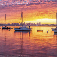 Buy canvas prints of San Diego Harbor - Pink and Orange Sunrise by Joseph S Giacalone