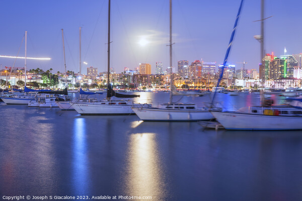 Moonlight Over San Diego Harbor Picture Board by Joseph S Giacalone