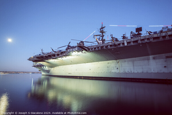 USS Midway By Moonlight Picture Board by Joseph S Giacalone