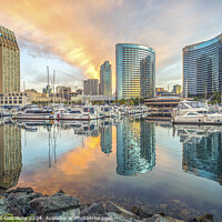 Buy canvas prints of Sunrise Reflections - San Diego Skyline by Joseph S Giacalone