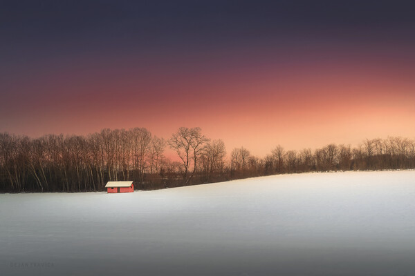 Red hut in the snow Picture Board by Dejan Travica