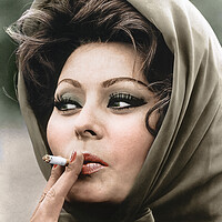 Buy canvas prints of Gorgeous Sophia Loren with a headscarf smoking  by Dejan Travica