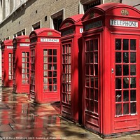 Buy canvas prints of A chorus of red telephone boxes, London by Fiona Smallcorn