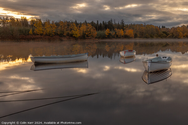 Loch Ruskie Boats at Dawn Picture Board by Colin Kerr