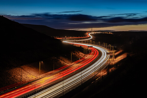 M62 Light Trails Picture Board by Mark Stephen Rosser
