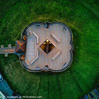 Buy canvas prints of Aerial view of a unique star-shaped building surrounded by green lawns at dusk in York, North Yorkshire by Man And Life
