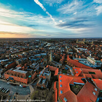 Buy canvas prints of Aerial view of a European city at dusk with historic buildings and a dramatic sky in York, North Yorkshire by Man And Life