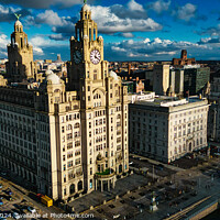 Buy canvas prints of Aerial view of historic urban architecture with iconic buildings under a cloudy sky in Liverpool, UK. by Man And Life